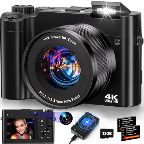 Ahlirmoy black dual-lens digital camera with rotary dial for easy control