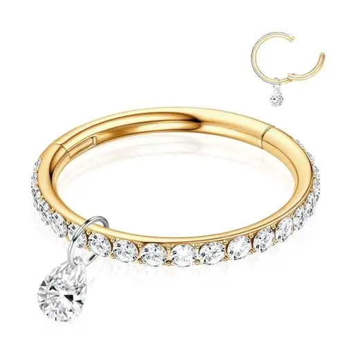 WYR G23 Titanium Dangle Nose Ring with Diamond Chain for Cartilage or Septum