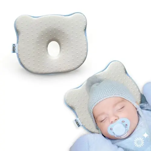 CIRIRE beige memory foam baby pillow with cartoon bear design and anti-slip bottom