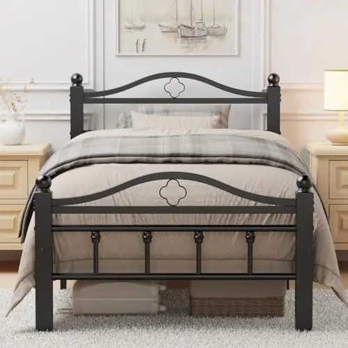 Slumber Haven twin metal platform bed with curved vintage headboard
