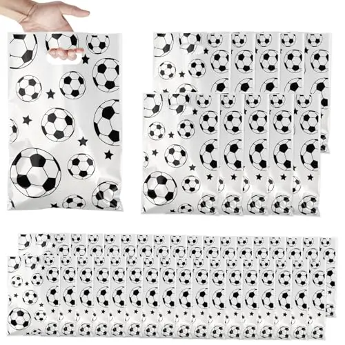 Sunai Soccer Party Favors goodie bags with black and white soccer ball design