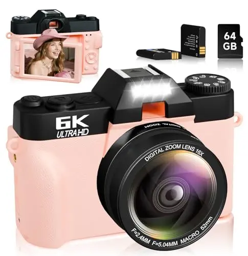 SMARTKLIK pink 6K WiFi digital camera with flip screen