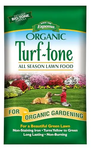 Espoma Turf-Tone organic granular lawn fertilizer in a 28 lb bag