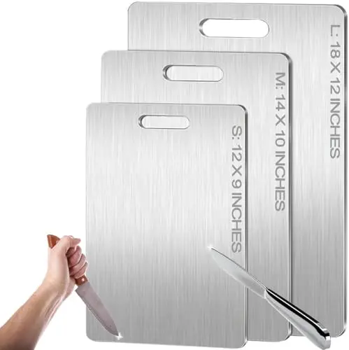 SUQ Titanium Cutting Board showing titanium surface and double-sided design
