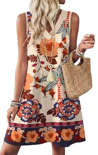 WIHOLL mini tank summer dress with V-neck and side pockets