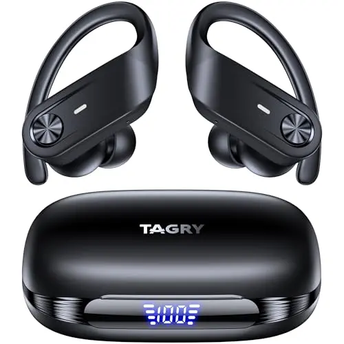 TAGRY X88 hybrid active noise cancelling wireless earbuds with earhooks in black
