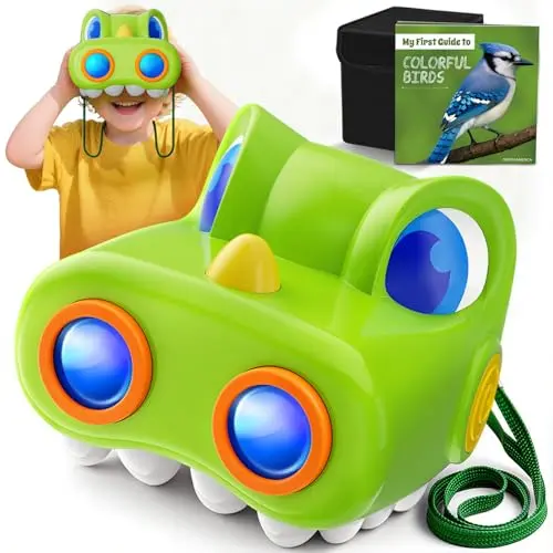 Green dinosaur-shaped kids binoculars with compass and bird watching guide
