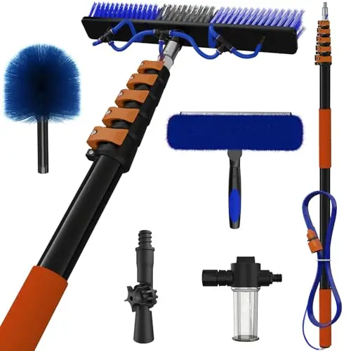SKGPOLE orange telescoping pole with brush head and attachments for cleaning