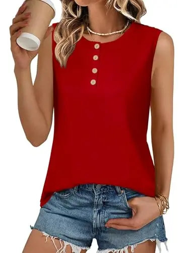 LOMON Tank Top product image showing crew neck and button detail