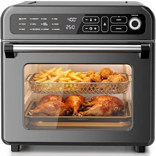 Kismile 18QT air fryer toaster oven combo in grey on a countertop