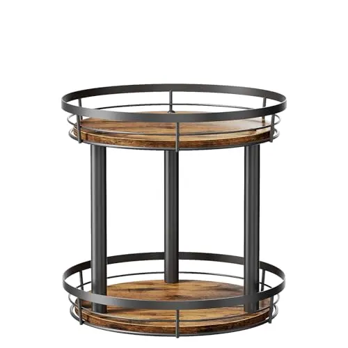 LAMU two-tier wood lazy susan spice rack organizer on a kitchen counter