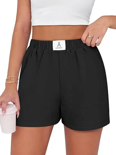 ANRABESS beach cover-up shorts for women with flowy wide leg in black