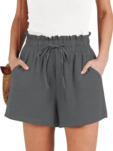 ANRABESS high-waisted wide-leg drawstring shorts for women in dark gray