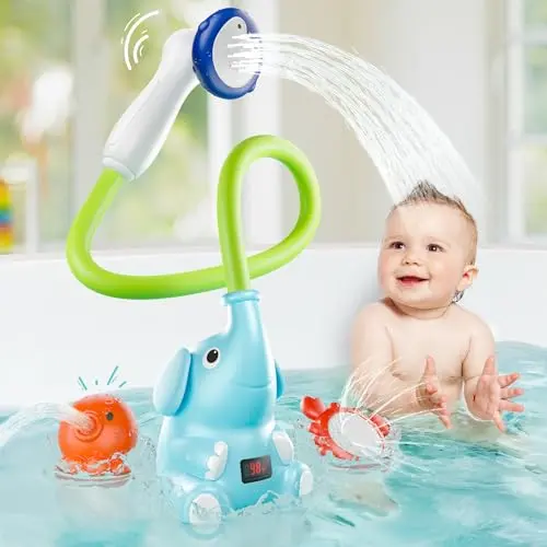 Sumobaby elephant-shaped bath shower head toy with a digital water thermometer display.