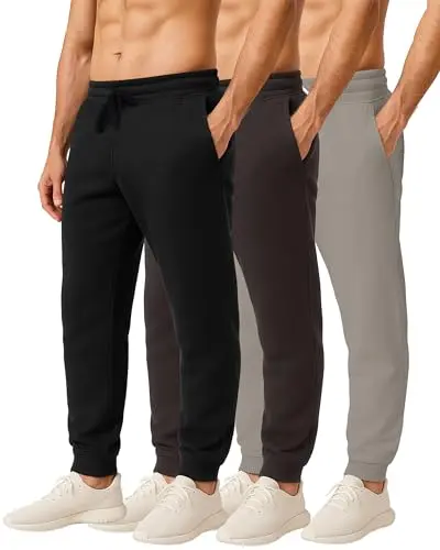 Real Essentials Cotton Fleece Jogger Sweatpants in a three-pack set
