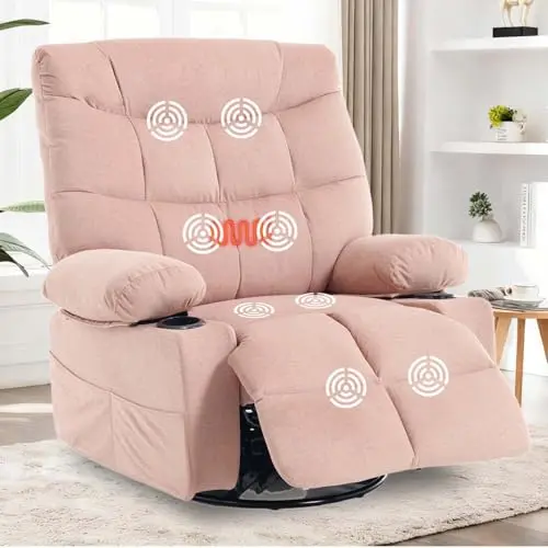 KCQ swivel rocker recliner chair with massage and heat in pink
