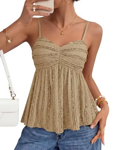 Zesica women's khaki spaghetti strap tank top with v-neck and flowy design