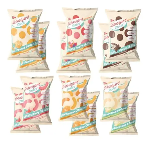 Schoolyard Snacks 12-pack variety of keto protein puffs and cereal