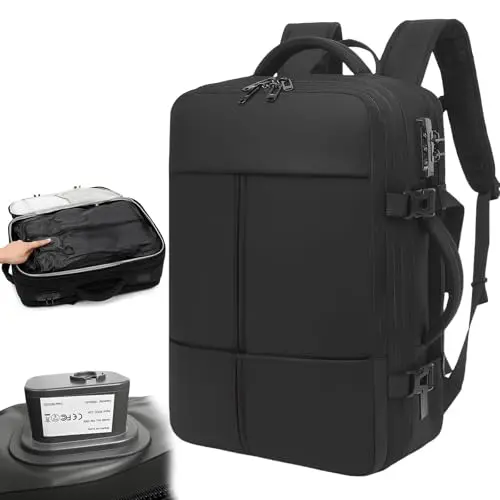 TOMCHY vacuum seal travel backpack with built-in pump compressing clothes inside