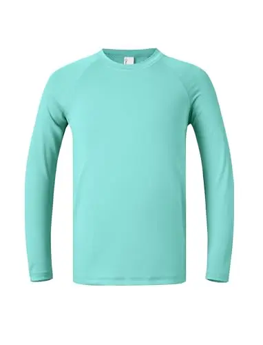 PATPAT Boys Rash Guard long-sleeve swim shirt in turquoise green