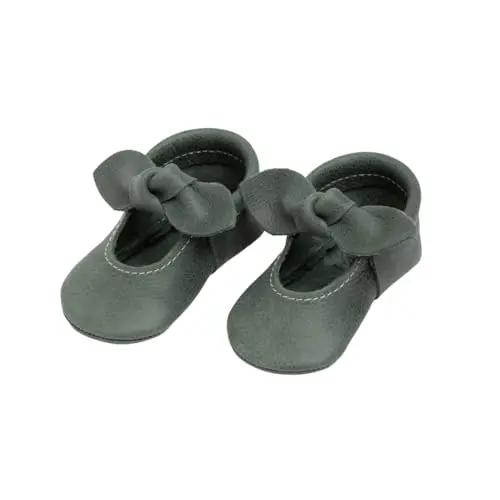 Freshly Picked knotted bow baby girl leather moccasins in forest color