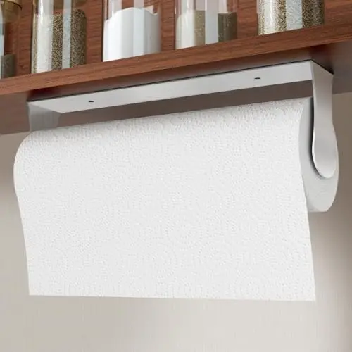 Smipam stainless steel under-cabinet paper towel holder installed in a kitchen