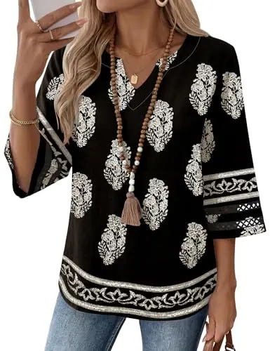 Lomon Bohemian Blouse in boho style with lace details on sleeves