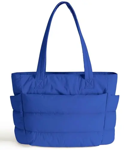 XKIILH Blue Quilted Puffer Tote Bag for Women
