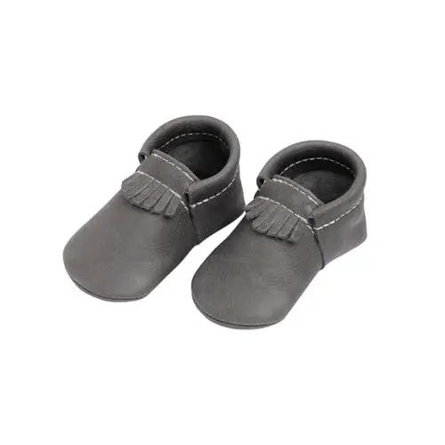 Freshly Picked city leather unisex baby moccasins in slate color