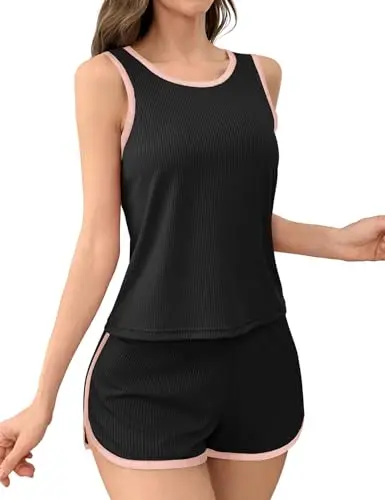 JUSTFASHIONNOW women's contrast trim pajama set in black