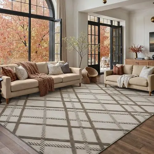 HUGEAR brown modern shag 8x10 plush area rug