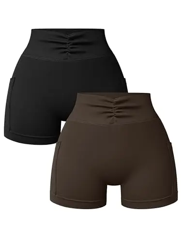 OQQ Womens Mini Workout Shorts with contour seams and V-shaped waistband