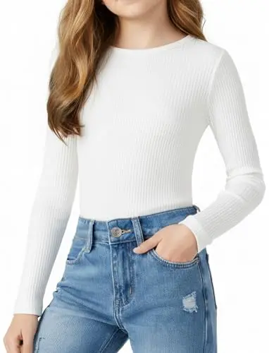 PATPAT girls white long sleeve ribbed crewneck shirt