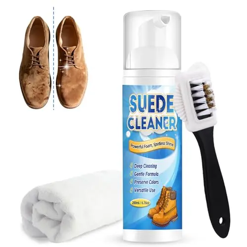 Yeardera suede cleaner kit with bottle, brush, and microfiber towel