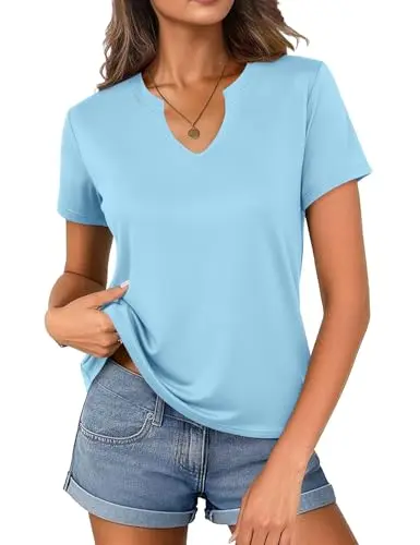Women's V Neck Cotton T-Shirt in Sky Blue, lightweight and stretchy