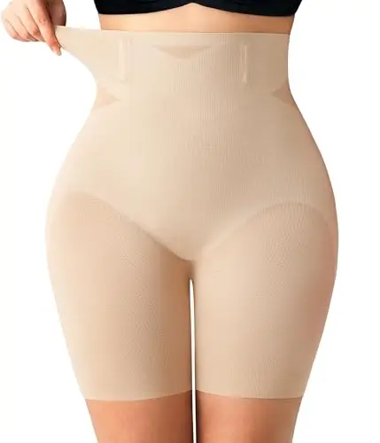 Nebility Shapewear Shorts in beige, shown on a model for tummy control and butt lifting effect.