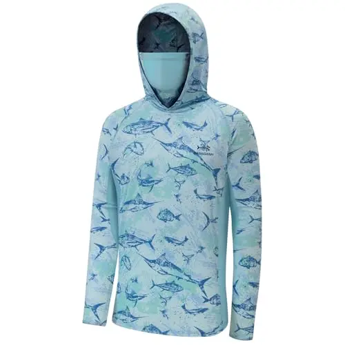 Bassdash men's fishing hoodie with built-in mask and camo pattern