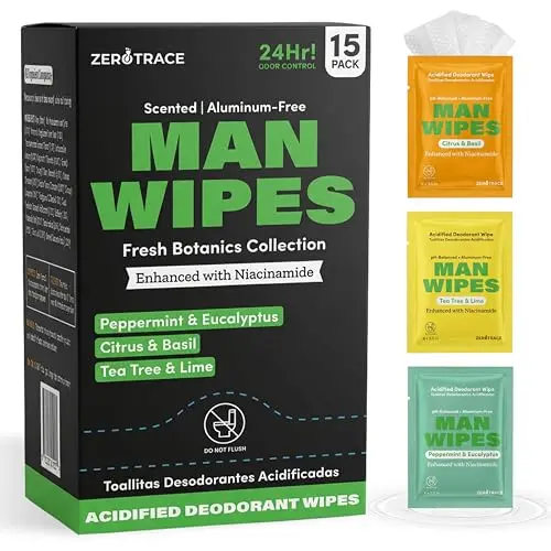 Zero Trace Travel Deodorant Wipes for Men in individual packaging