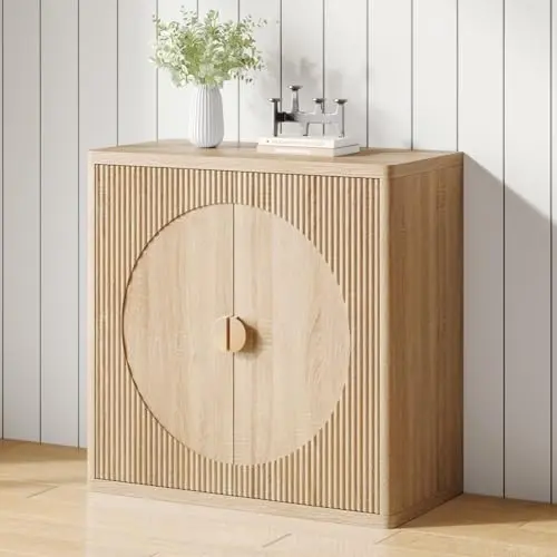 Ktfhvgy Light Oak Fluted Sideboard Kitchen Storage Cabinet