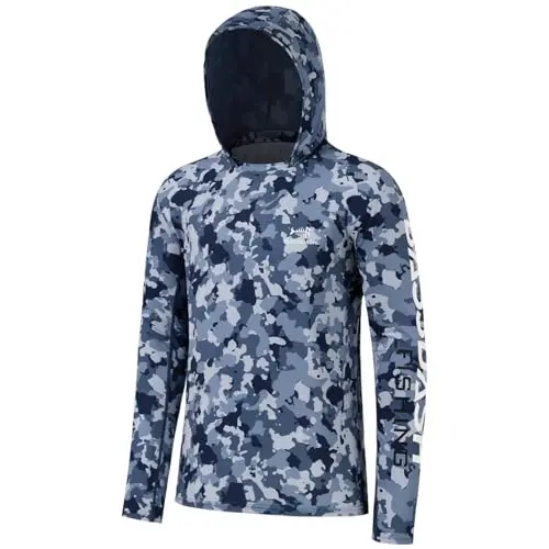Bassdash men's quick-dry camo hoodie with UPF 50+ and mesh panels
