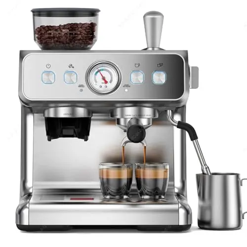 Electactic dual boiler espresso machine in silver with cup warmer