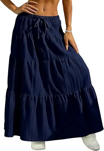 AXX Boho Maxi Skirt in navy color with layered ruffles