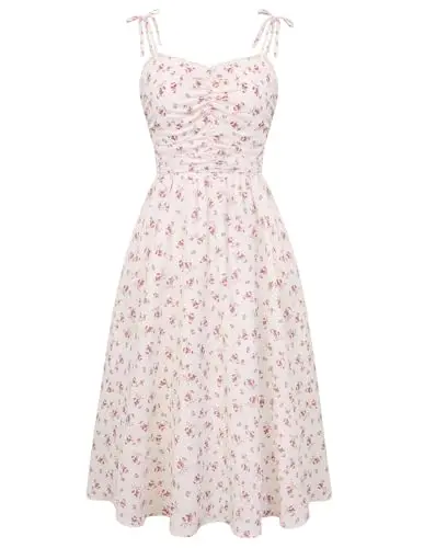 Belle Poque Women's Floral Midi Tea Party Dress in apricot pink