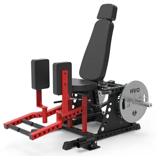 HVO commercial hip abductor machine in red, featuring landmine attachment and adjustable backrest