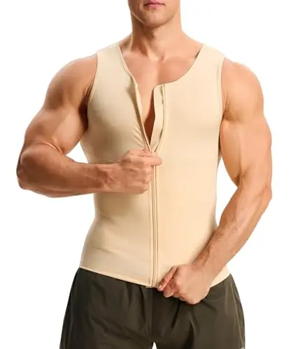 Nebility men's compression shirt with front zipper and back support