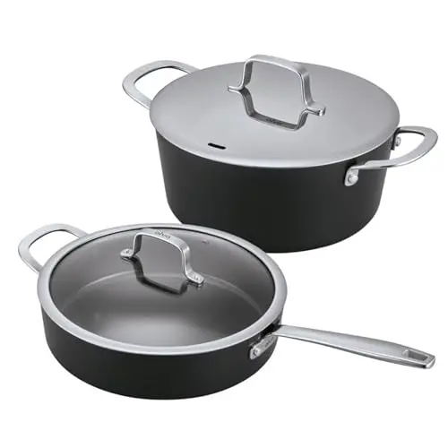 Alva Maestro 2-piece ceramic nonstick cookware set in black, featuring a sauté pan and stock pot