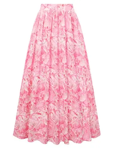 Belle Poque women's maxi skirt in fuchsia abstract floral print