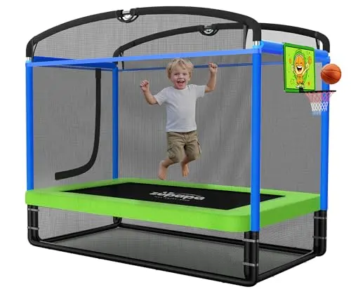 Zupapa green and blue rectangle trampoline for kids with additional play accessories