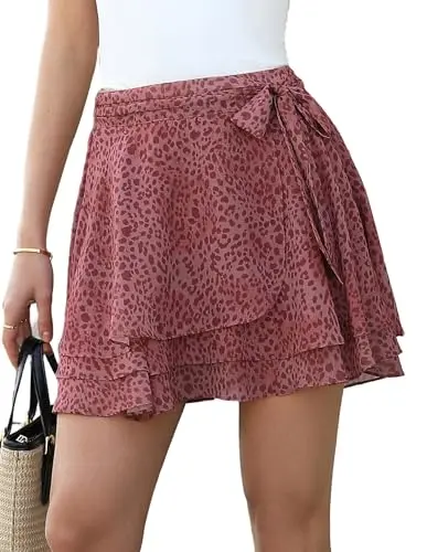 Belle Poque women's mini skirt with built-in shorts in red leopard print