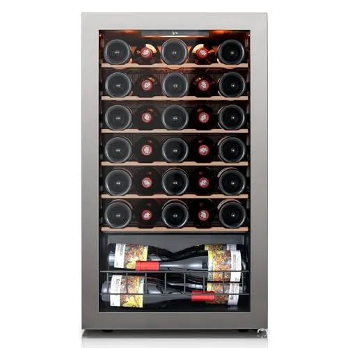 Ca'Lefort 34-bottle wine fridge with double-pane glass door and silver finish